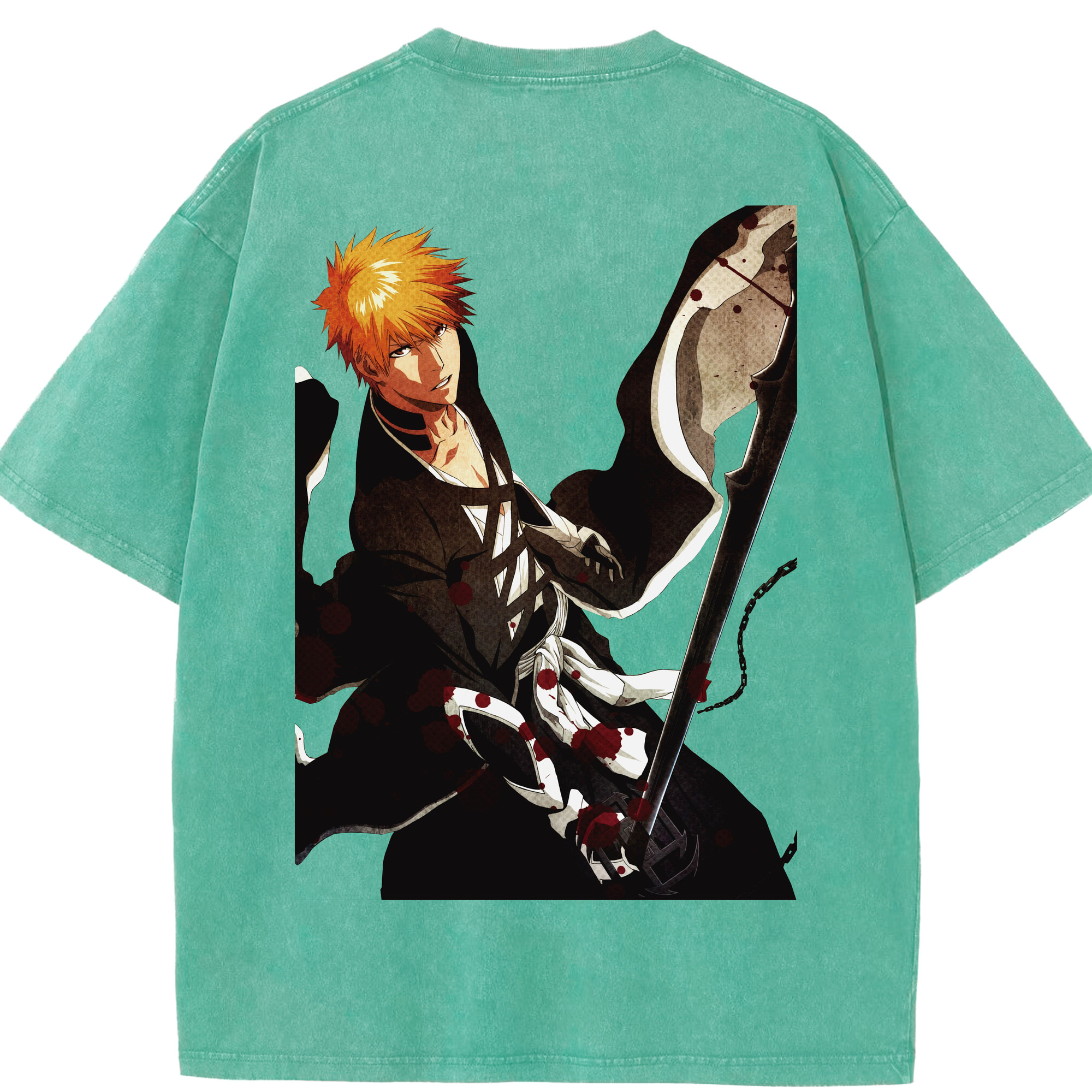 （画像用） ブリーチ 黒崎一護（くろさき いちご）BLEACH Kurosaki Ichigo 綿100% ヴィンテージ風 半袖Tシャツ（背面プリント）